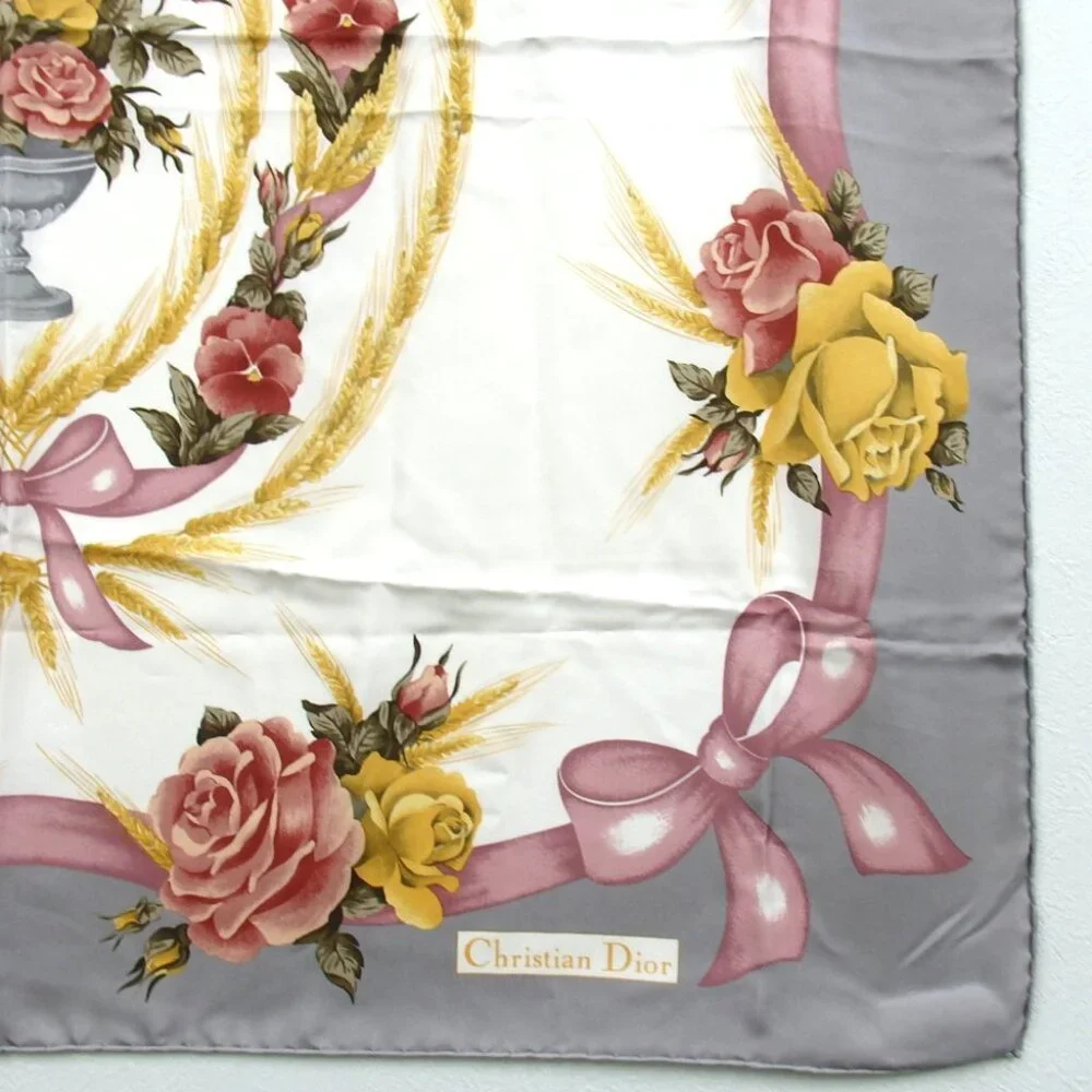 Authentic Christian Dior Floral scarf silk [Used]